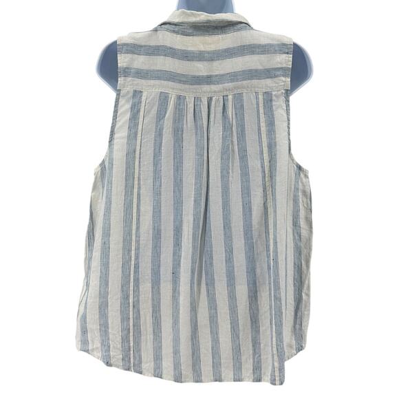 Maeve by Anthropologie Tops WMNS XL White Blue Striped Lace Trim Linen Blouse - Picture 4 of 8